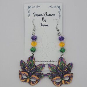 Handmade Beaded Mardi Gras Mask Earrings